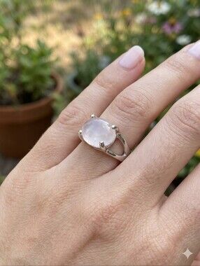 Rose-Quartz Oval Silver Ring Size 8